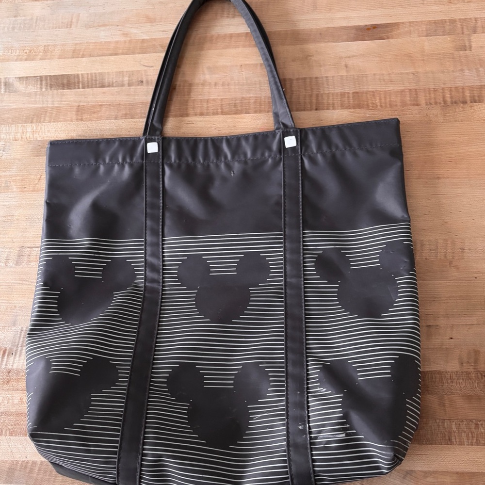 Vintage Disney gray/white vinyl Mickey Mouse silhouette head Large tote bag.
